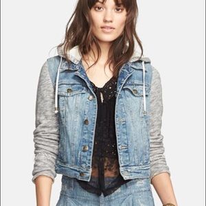 Knit Hooded Denim Jacket